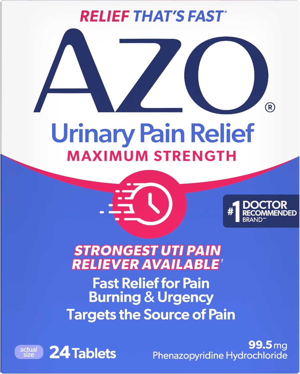 AZO Urinary Pain Relief Maximum Strength, Fast Relief of UTI Pain, 24 Count | From The #1 Doctor Recommended Brand±UTI Symptom Relief In As Little As 20 Minutes, Relieves Urinary Pain, Burning & Urgency*