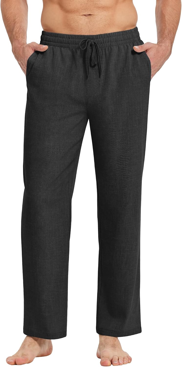 COOFANDY Mens Trousers Lightweight Summer Trousers Elastic Waist Casual Trouser Drawstring Beach Trouser Yoga Pants with Pockets