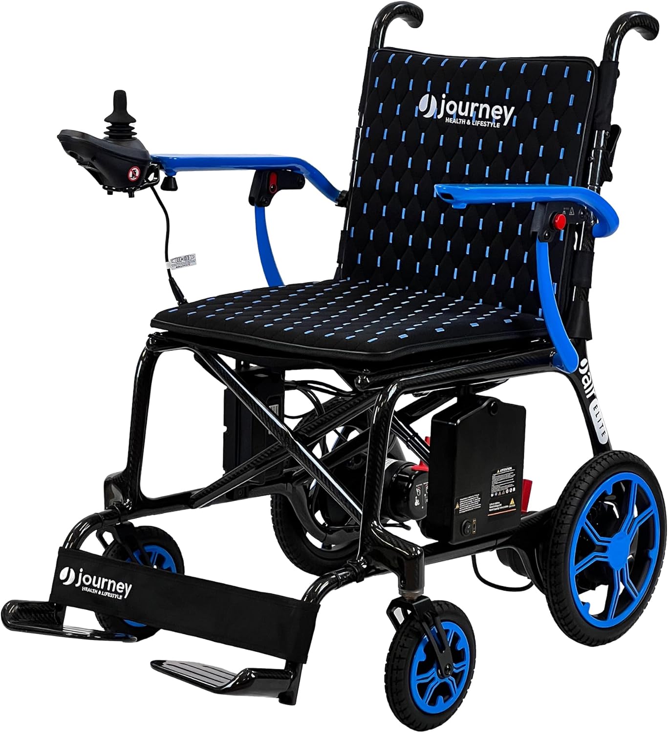 Journey Air Elite Electric Power Chair for Adults - Our Lightest Foldable Electric Wheelchair for Seniors, Weighs Only 26 lbs - Quick Charge with up to 9.3 Mile Range - TSA Compliant - Blue