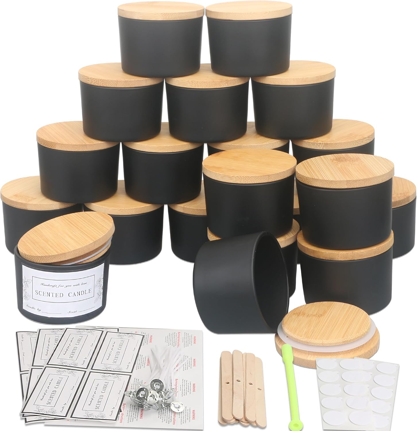MILIVIXAY 20 Pack 4 OZ Matte Black Glass Candle Jars with Lids and Candle Making Kits - Bulk Wide Mouth Small Empty Candle Jars for Making Candles - Spice, Powder Containers.