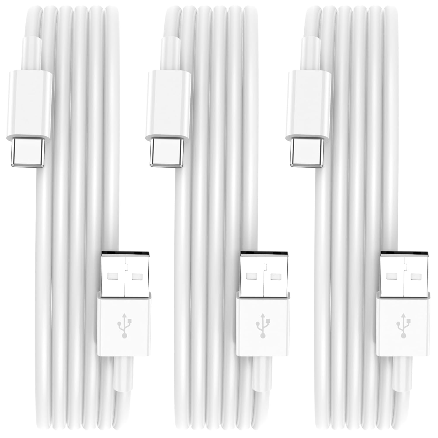 USB C Charger Cable 3Pack, USB A to USB C Cable 2M, Type C Charger Cable Fast Charging for iPhone 15 16/Plus/Pro/Pro Max, for Samsung Galaxy S22 S21 S8 S9 Note 10 9 - White