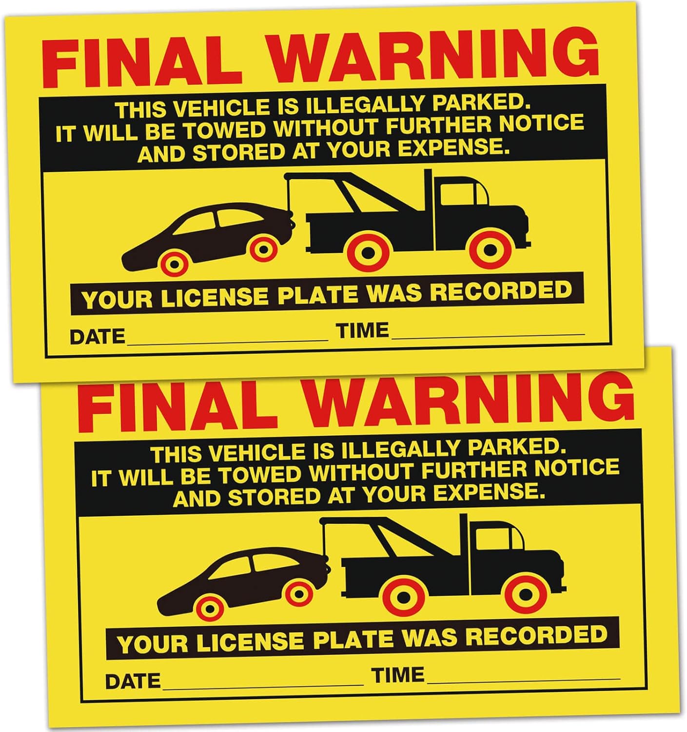 50 Final Warning Stickers, Parking Violation Notice Vehicle is Illegally Parked -Hard to Remove, Large Size 5" X 9"