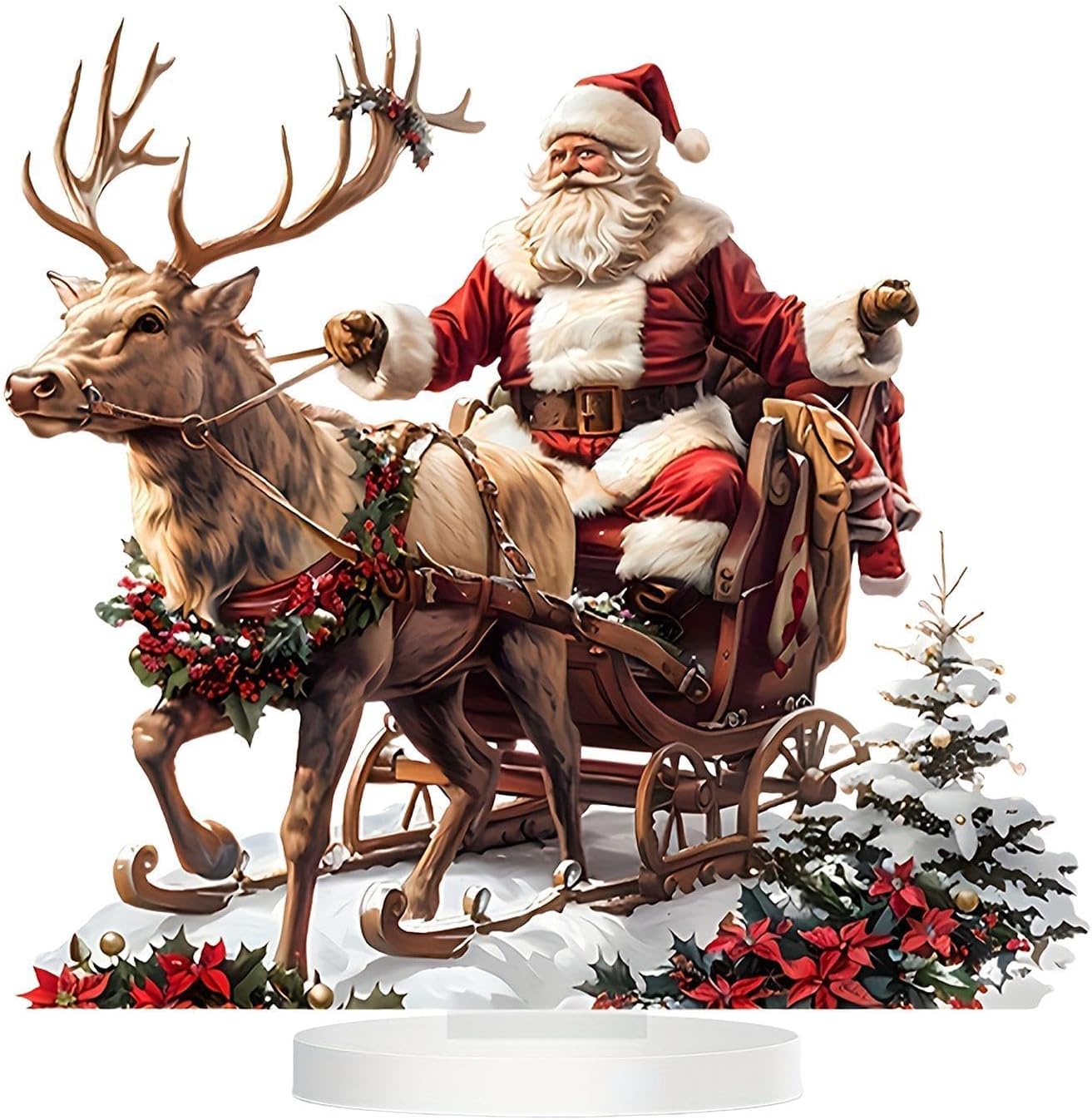 Santa Sleigh - Acrylic Holiday Decor | Waterproof Festive Table Decoration, Excellent Quality Santa Sleigh Christmas D?cor, Christmas Desktop Ornament for Christmas