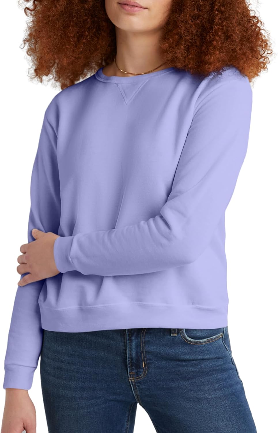Hanes Women's Ecosmart V-Notch Crewneck Sweatshirt, Fleece Pullover Sweatshirt For Women