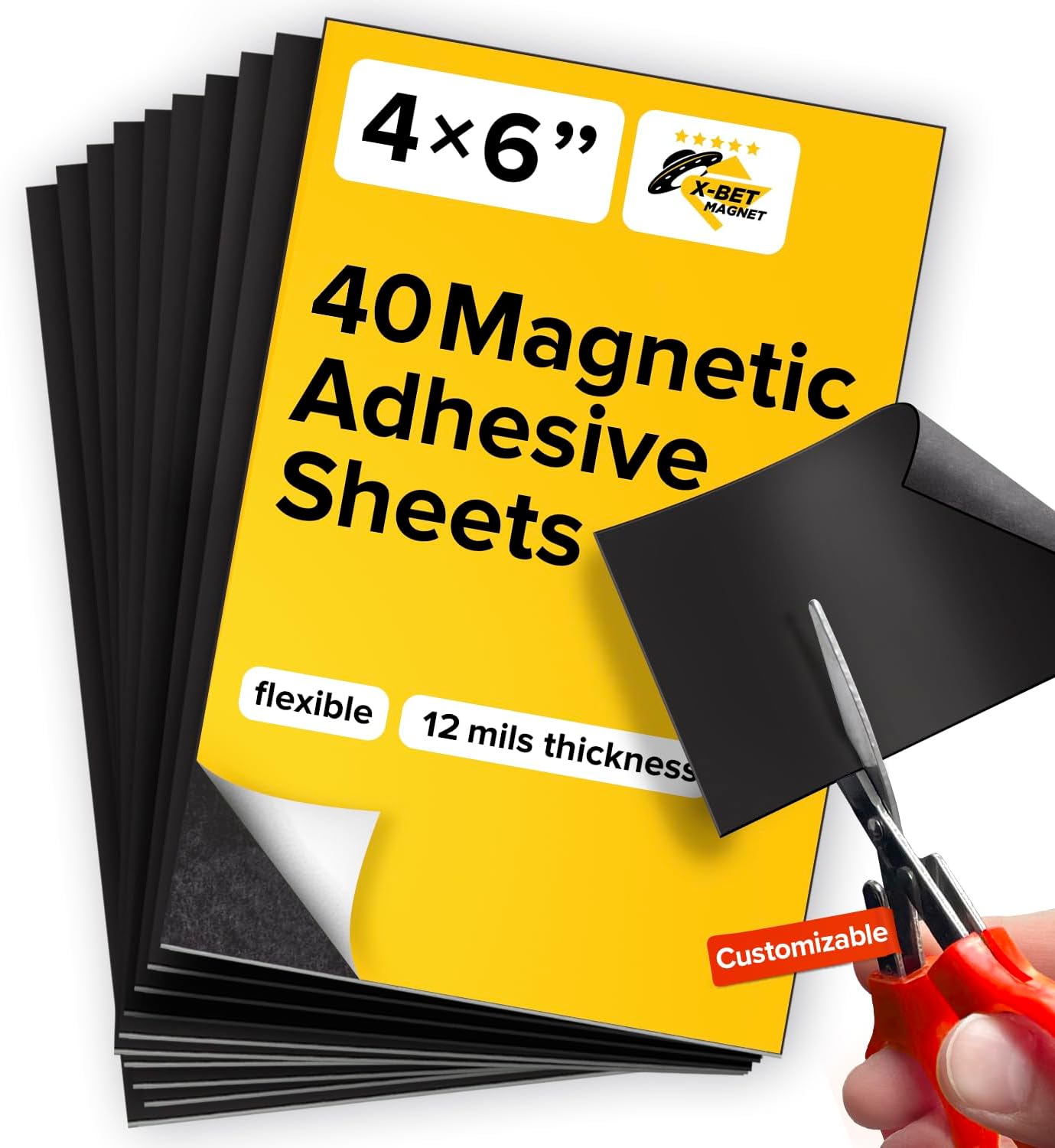 X-Bet Magnetic Sheets with Adhesive Backing - Flexible Magnetic Paper with Strong Self Adhesive - Sticky Magnet Sheets for Photo and Picture Magnets, Stickers and Other Craft Magnets (4" x 6", 40 pcs)