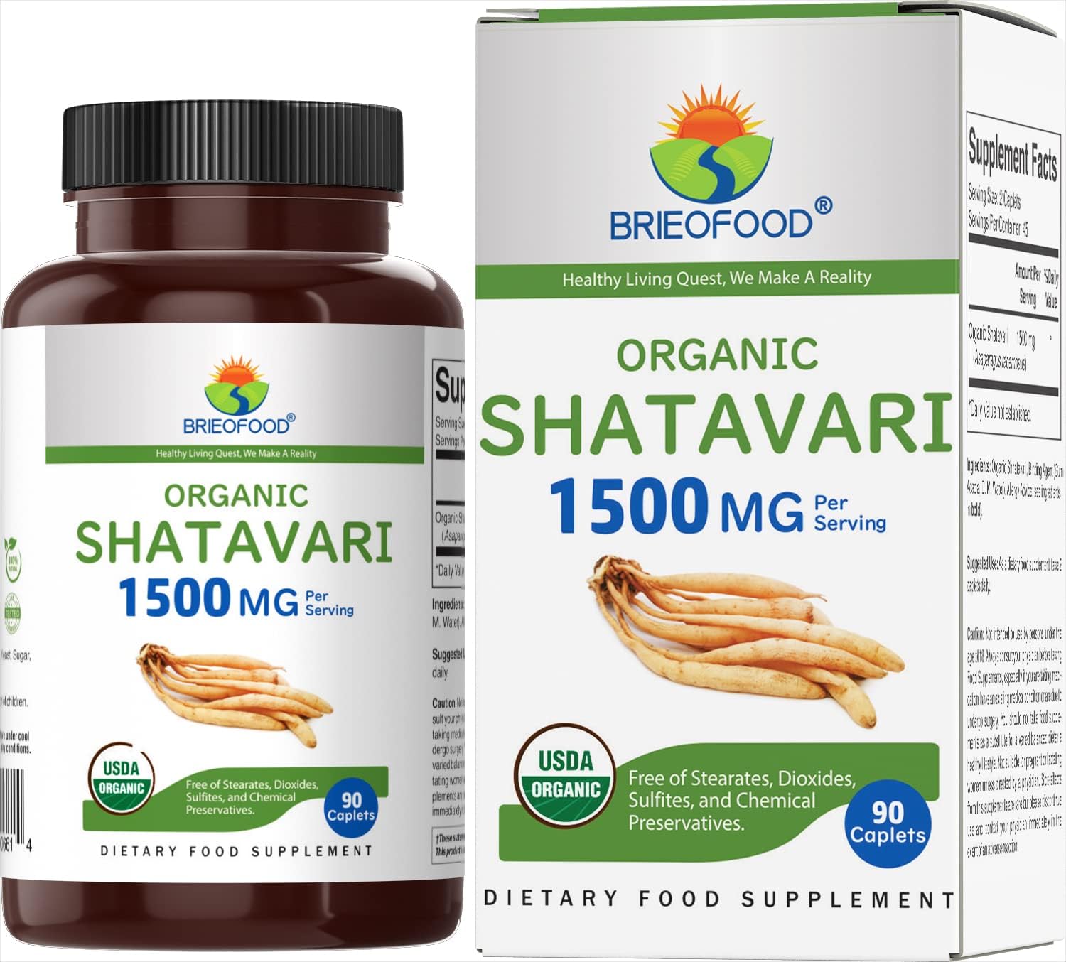 Organic Shatavari 1500mg, 45 Servings, Vegetarian, Gluten Free, 90 Vegetarian Tablets