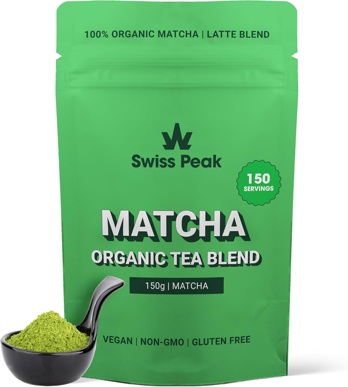 Swiss Peak Organic Matcha Powder – 150g Premium Grade Matcha Green Tea – Uji Kyoto First Harvest – Energy, Focus & Antioxidants – Vegan, Smooth Taste – Lab Tested, UK Made