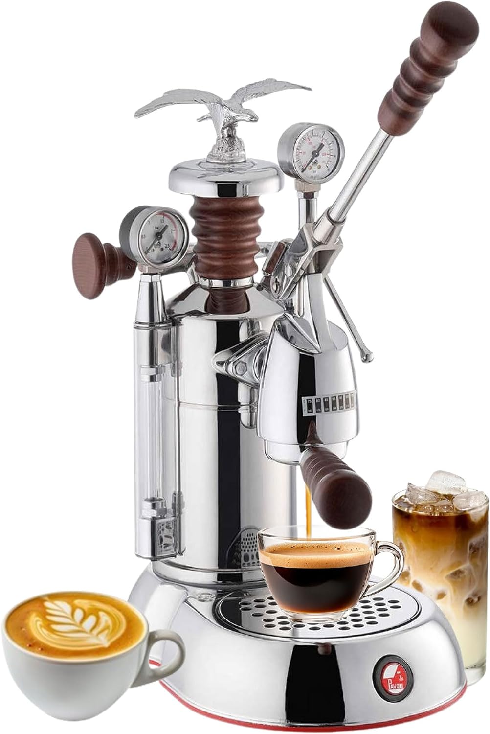La Pavoni Esperto Abile 16-Cup Lever Espresso Machine - Chrome Finish with Custom Rosewood Handles, 54-Ounce Nickel-Plated Boiler, Dual Frothing Systems & Group Pressure Gauge - Made in Italy