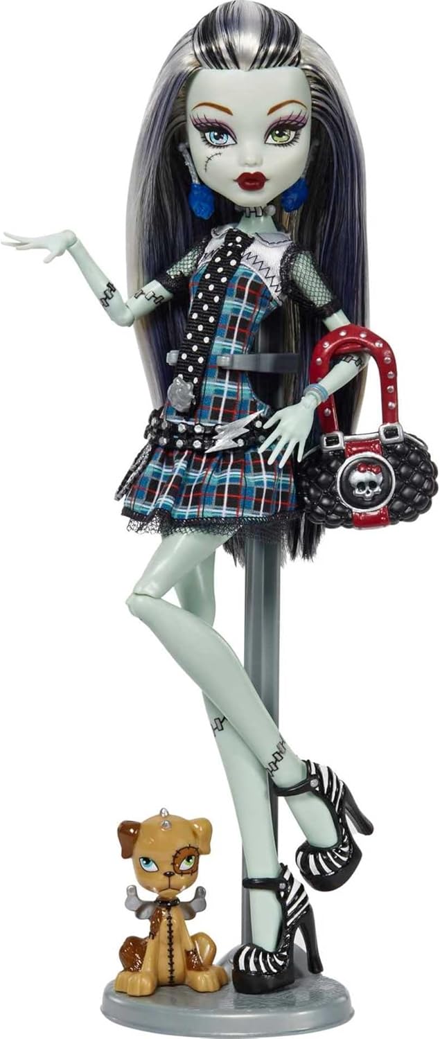 Monster High Frankie Stein Reproduction Doll Wearing Original Fashion & Shoes with Pet, Display Stand & Accessories, 10-5-inch Collectible Toy