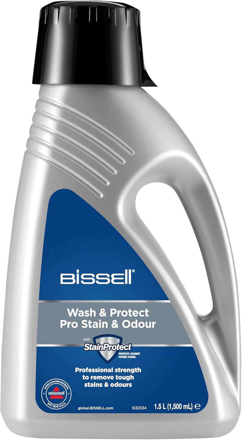 BISSELL Wash & Protect Pro, Carpet Cleaning Solution, StainProtect, For Use With All Leading Upright Carpet Washers, Upholstery Stain Remover for Pet Stains & Odours, 1.5L, 1089N