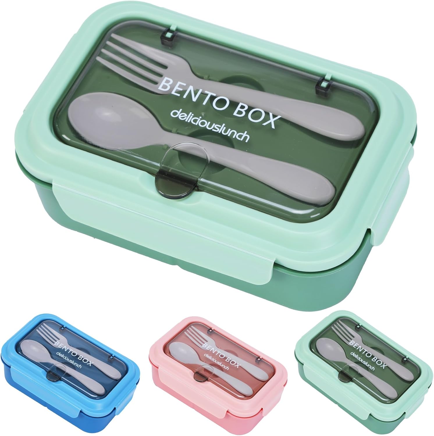 Lunch Box,1200ml Leakproof Bento Lunch Box,Food Container with 3 Compartments and Cutlery,BPA Free Containers Suitable for Adults and Kids (Green)