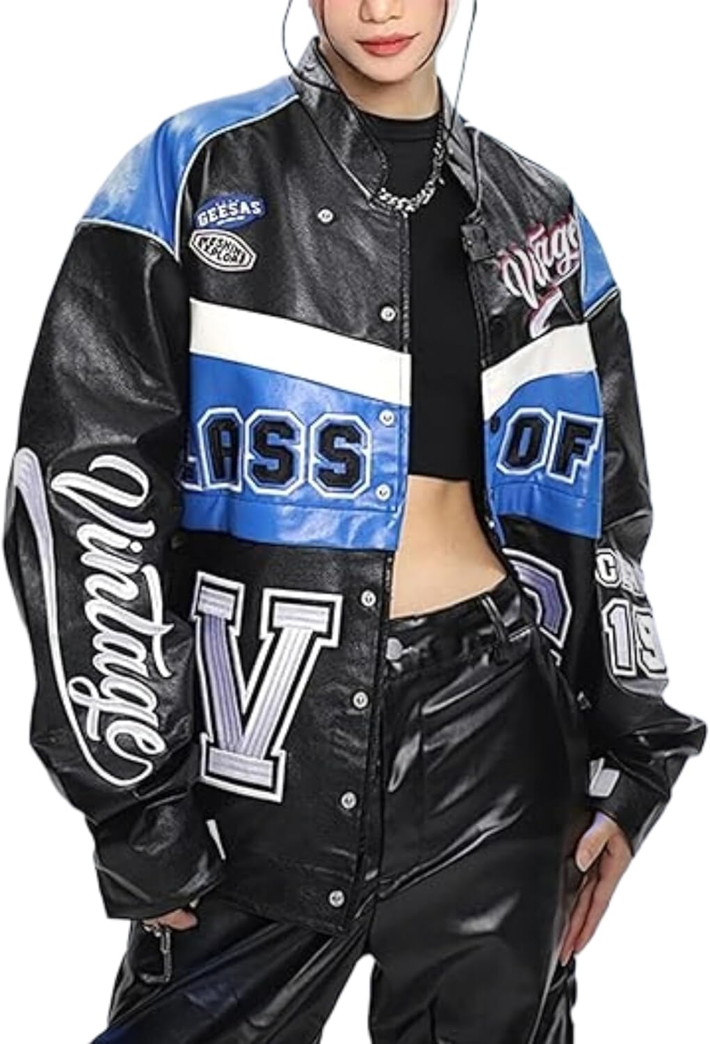 Vamtac Leather Racing Varsity Jackets Oversized Vintage Letterman Racing Bomber Coat Trendy Streetwear