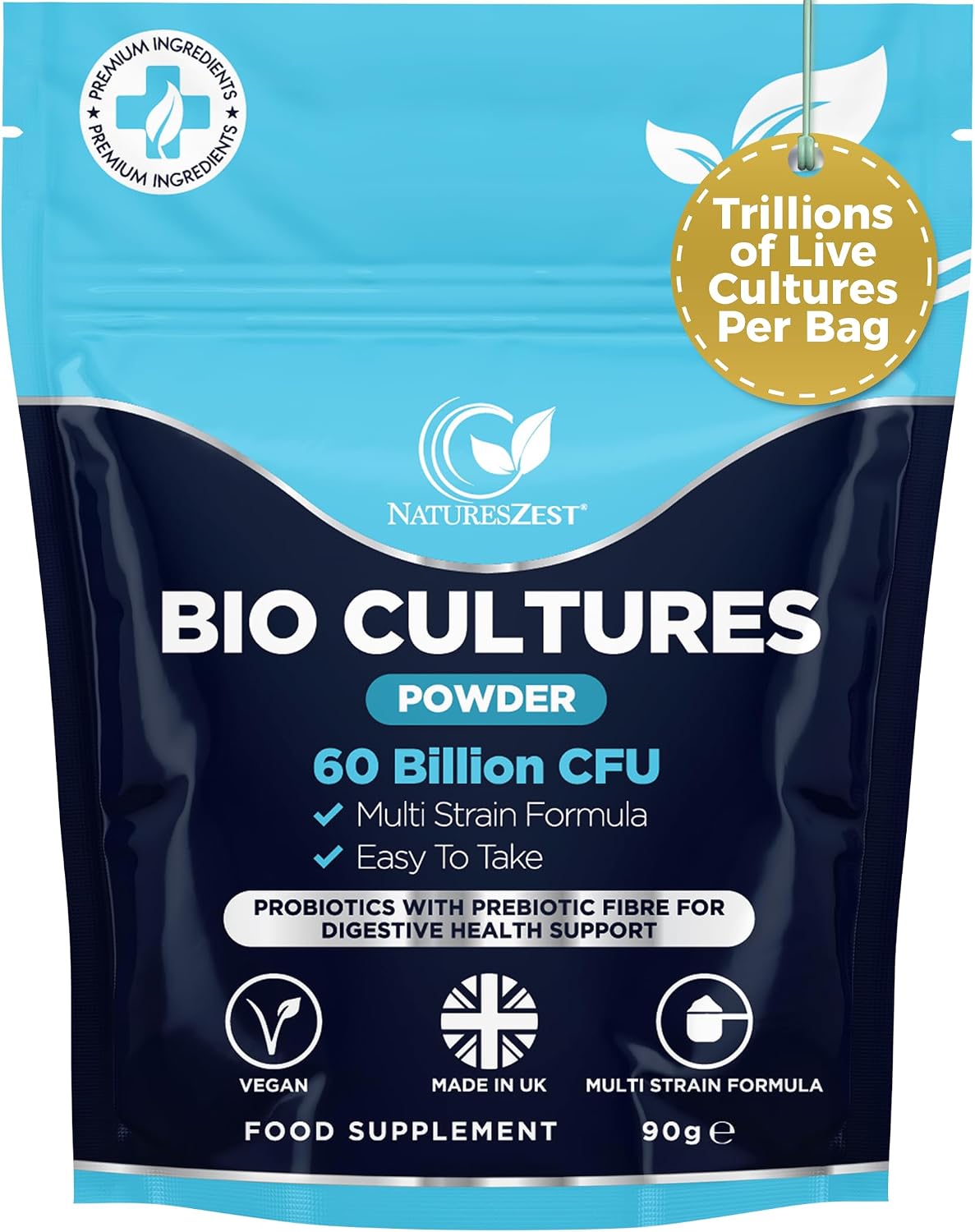 9-in-1 High Concentrated 60 Billion CFU - BIO Cultures Complex Probiotics Powder with Prebiotics Fibre Supplement - 90 Servings – Probiotic Powder for Women and Men - Vegan Friendly - Gluten Free