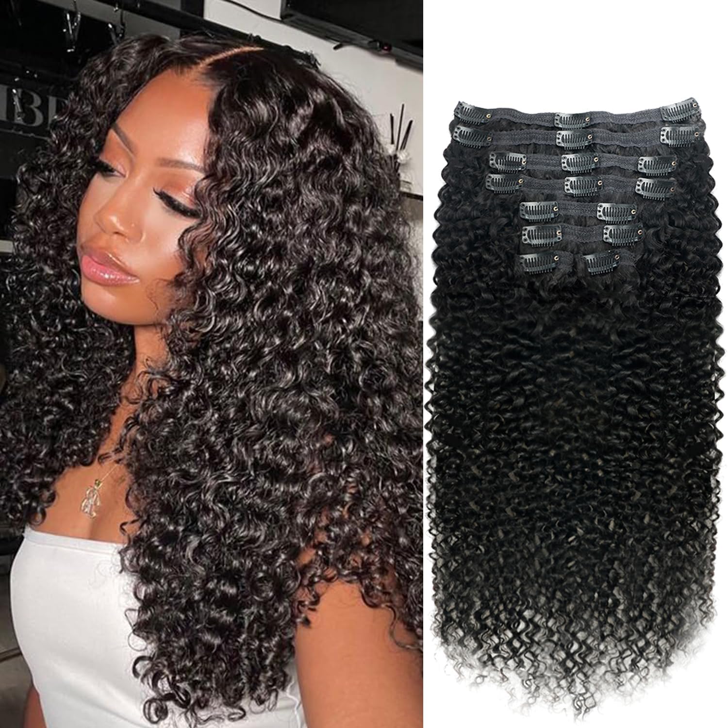 Curly Clip in Hair Extensions for Black Women Brazilian Virgin Human Hair Clip in Extensions Kinky Curly Clip ins Human Hair 8Pcs 120g 26inch Natural Black
