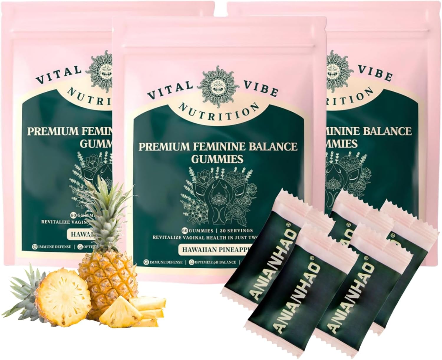 Women's Vitality Multivitamins & Probiotics Gummy - Feminine Balance Gummies for Women of All Ages, Vegan Pineapple Flavor, Health & Wellness, Gut, Bones, Energy, Hair, Skin, Vision & Immunity