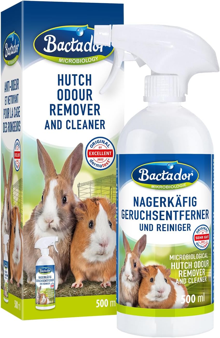 Bactador Enzyme Cleaner Rodent Cage Spray 500ml - Enzymatic cleaner & Cat urine enzyme cleaner - Pet carpet cleaner - Microbiological urine neutraliser - Pet stain & odour remover in rodent habitats