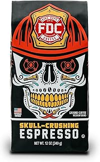 Fire Department Coffee - Gives Back to Firefighters - Full-Bodied & Bold Skull Crushing Espresso Ground Coffee - Roasted in the USA - Veteran Owned - 12 oz