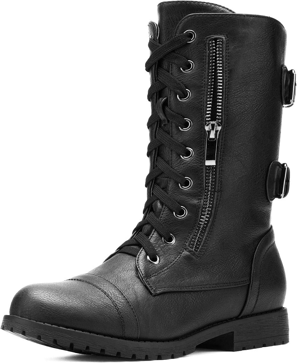 DREAM PAIRS Women's Fashion Winter Mid Calf Boots Built-in Wallet Pocket Daily Commuter Ankle Booties Comfortable and Waterproof Military Combat Boots for UK Ladies