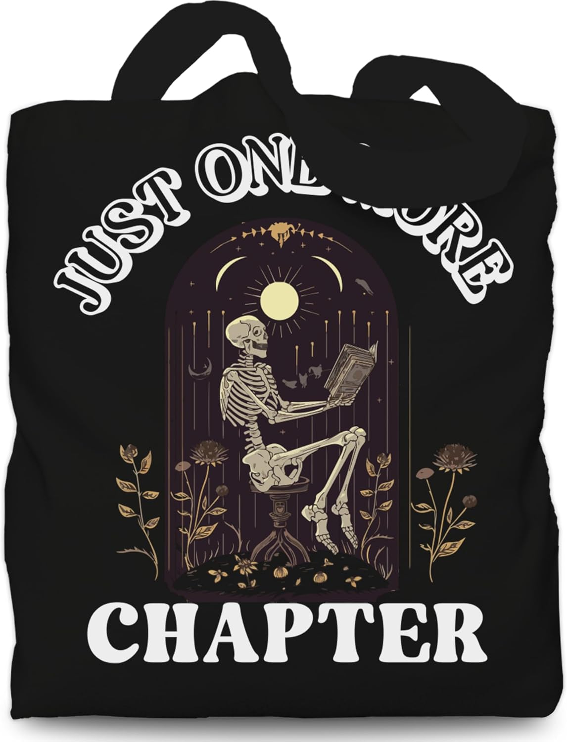 Skeleton Spooky Skull Tote Bag for Book Lover,Just One More Chapter Tote Bag for Women