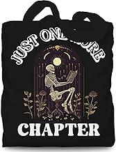 Skeleton Spooky Skull Tote Bag for Book Lover,Just One More Chapter Tote Bag for Women