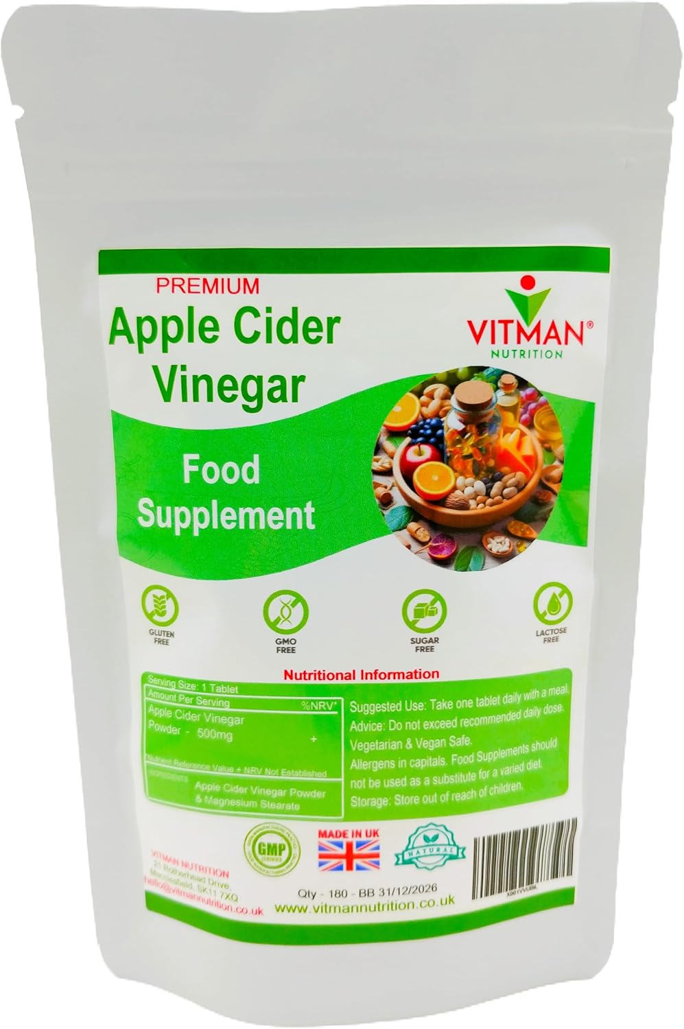 Raw Apple Cider Vinegar Optimal Tablets 1000mg Per Serving, 90 Natural Vegan Safe Tablets, Made from UK Grown Apples with The Mother, Keto Diet.