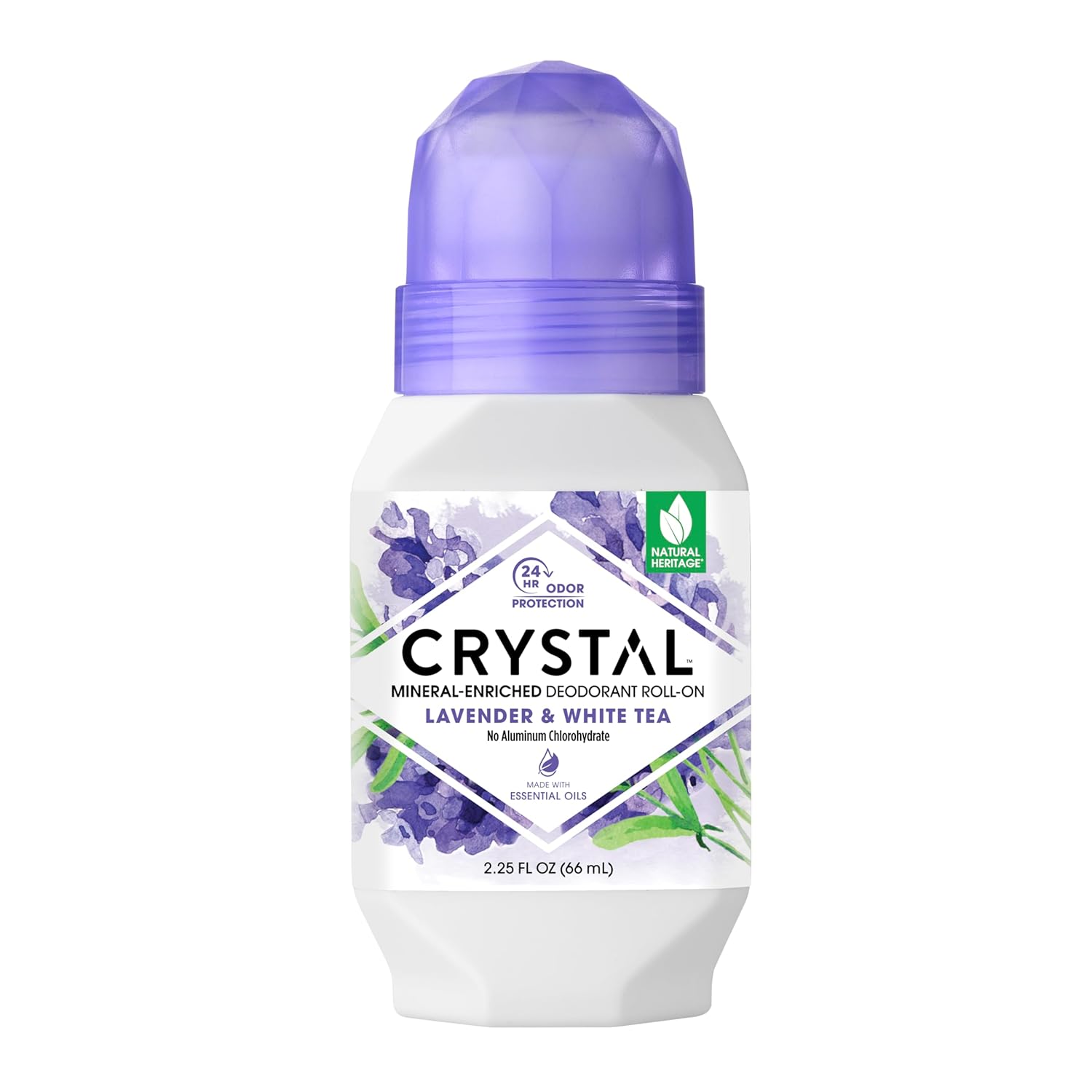 Crystal Mineral Deodorant Roll-On, Lavender & White Tea, Purple, 2.25 Fl Oz