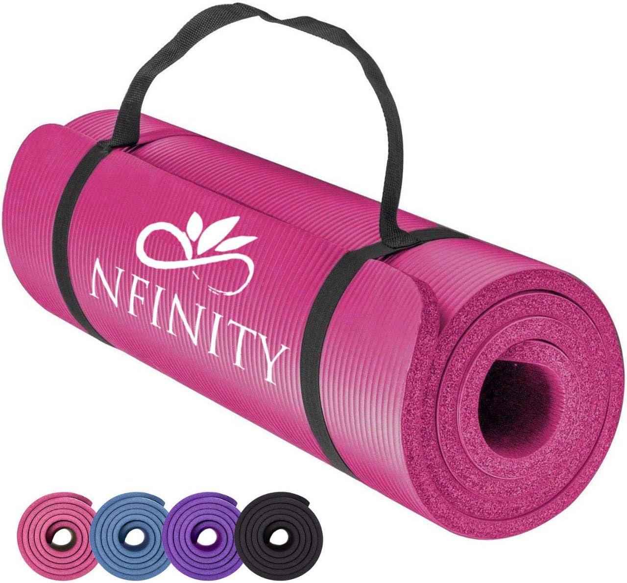 NBR Yoga Mat Exercise Fitness foam Extra Thick Non-Slip Large Padded High Density for Pilates gymnastics stretching Workout with Free Carry Strap.