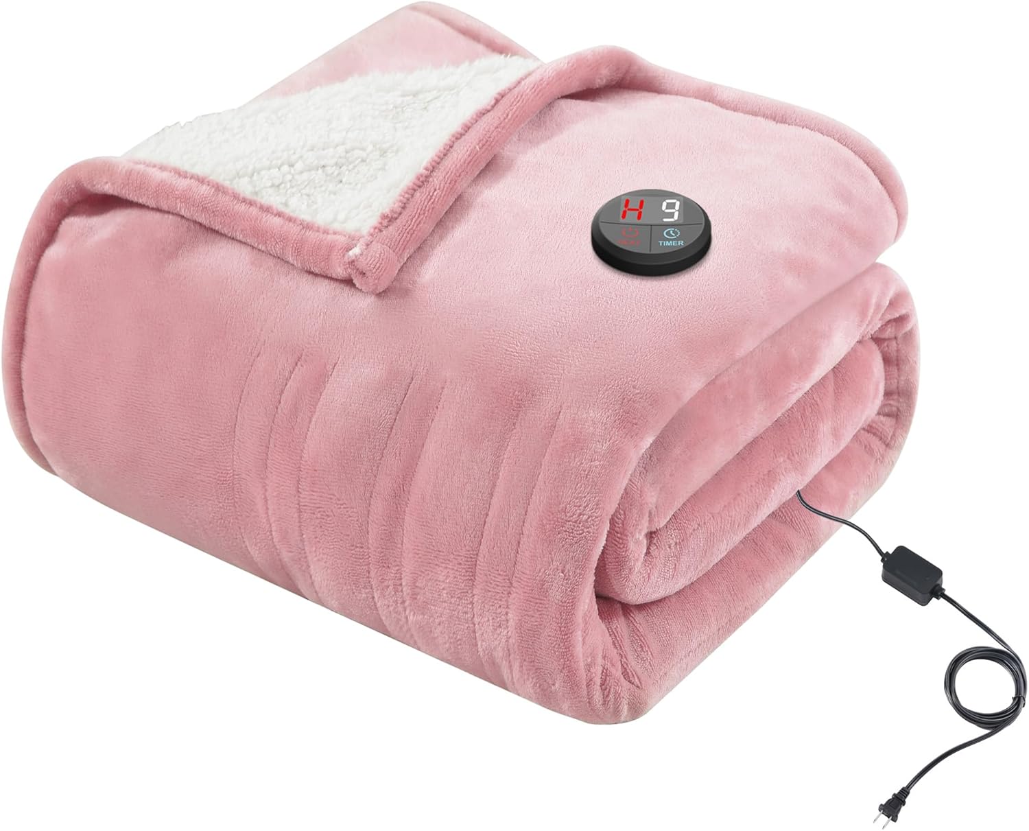GOTCOZY Heated Blanket Electric Throw 50''X60''- Electric Throw Blanket with One Touch Button 10 Heating Level & 9 Time Settings Heating Blanket, Machine Washable (Rose)