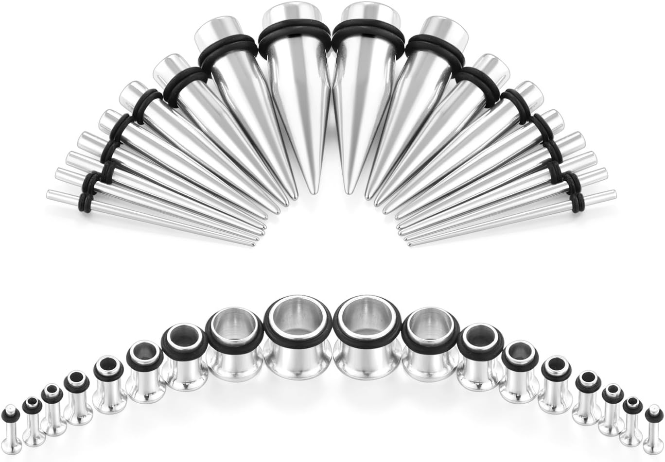 Funseedrr 36pcs Gauges Ear Stretchers Stretching Kit Surgical Steel Tunnel Plugs Tapers Piecing Set(14G-00G)