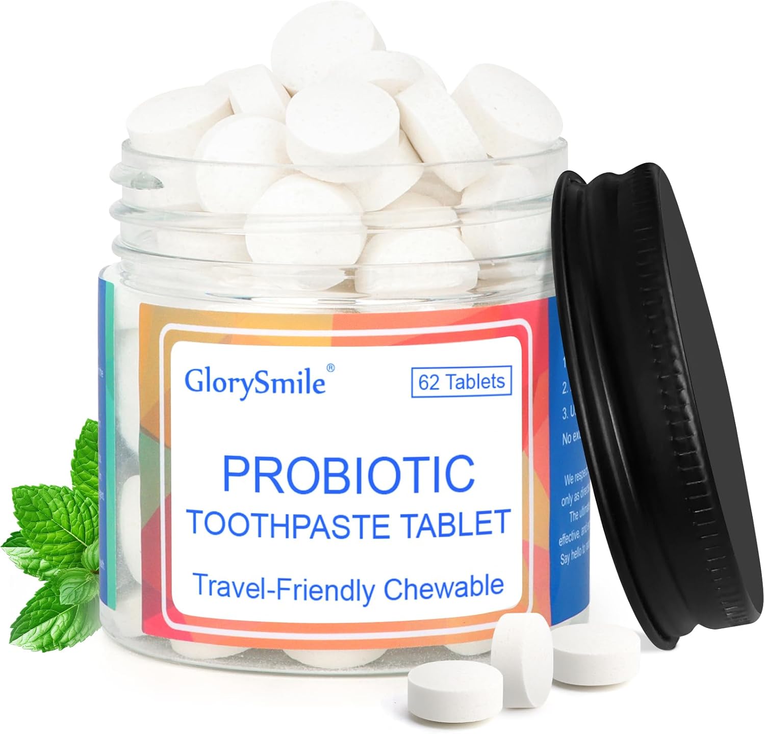 Toothpaste Tablets, Nano Hydroxyapatite with Probiotics, Fluoride & Plastic Free, Eco & Travel Friendly Size, Remineralizing Chewable Toothpaste Tabs - 62ct, Mint