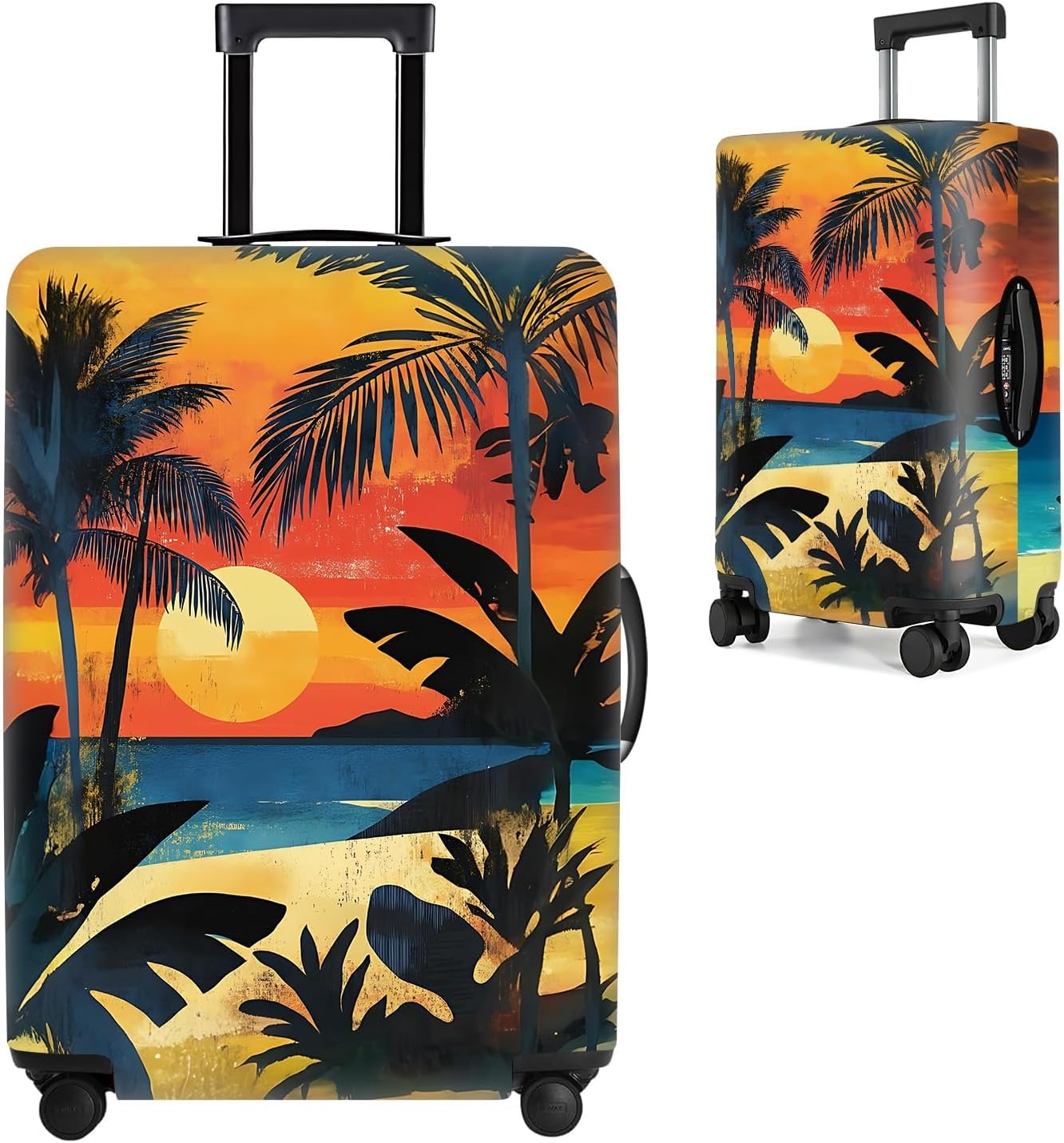 Tropical Sunset Luggage Cover – Stretchable Suitcase Protector with Beach, Palm Tree & Sunset Design – Fits 24-26 Inch Luggage – Durable & Scratch-Resistant Travel Cover with Zipper Access,M