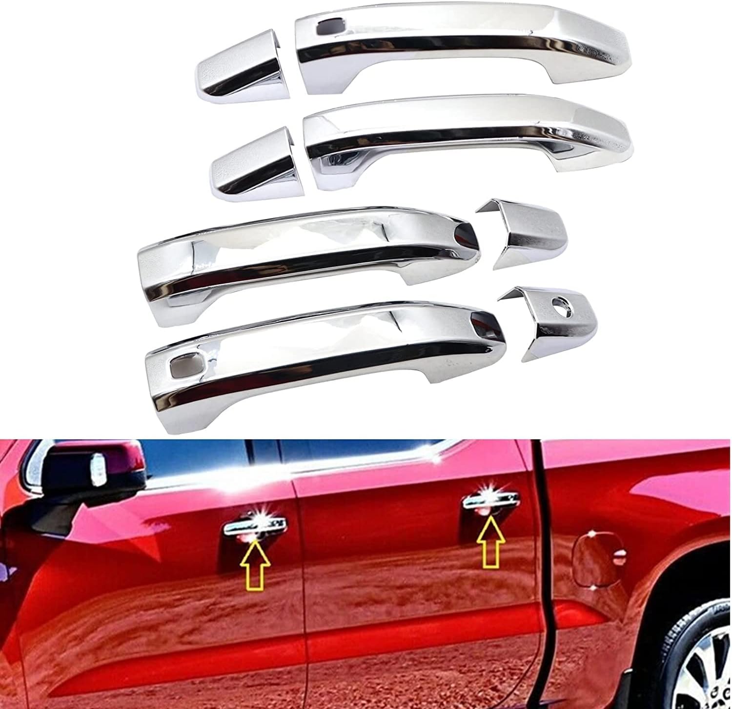 Chrome Plated 4-Door Handle Overlay Covers with 2 Smart Button Designed for Chevy Silverado 1500 2500HD 3500HD / GMC Sierra 1500 2500HD 3500HD