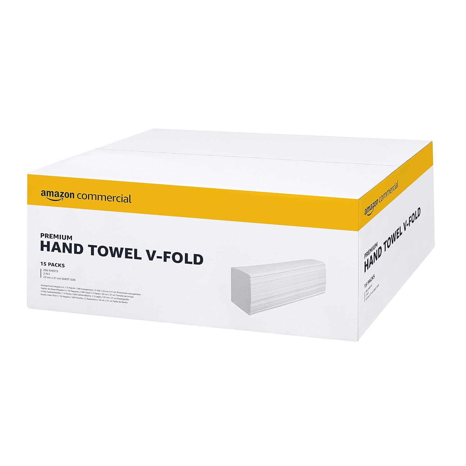 AmazonCommercial Singlefold (V-Fold / ZZ-Fold) Paper Hand Towels, 2-ply Pure Cellulose, 3990 Sheets (15 packs of 266), Sheet Size: 22 x 21 cm, H3 Dispenser Compatible