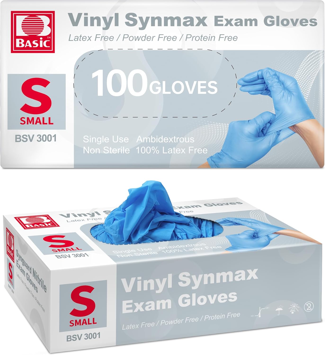 Basic Vinyl Medical Exam Gloves, 4 Mil Powder-Free Latex-Free Food Grade Disposable Glove, Blue 100 pc(Small)