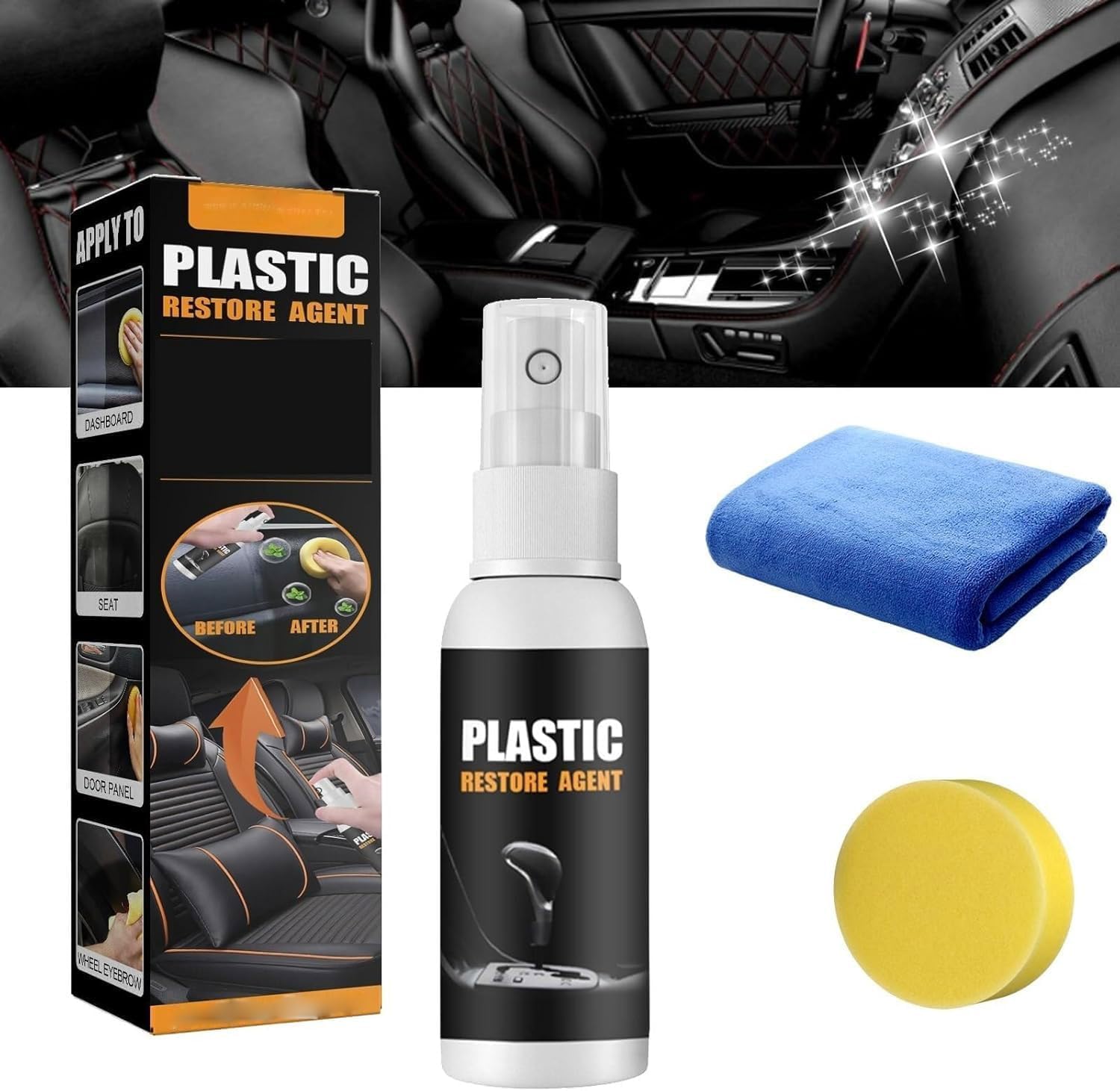 PETSBURG Decal Restore Agent, Decal Restore Agent for RVs, Decal Restorer and Protectant, Plastic Leather Restorer for Cars, Scratch Repair Wax For Car, Perfect for RV Car Dashboard Seats (1set)