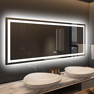 Amorho 60"x28" LED Bathroom Mirror for Wall, Backlit + Front-Lighted Vanity Mirror, Dimmable Makeup Mirrors, Anti-Fog, Memory, 3 Colors, Shatterproof, ETL Listed