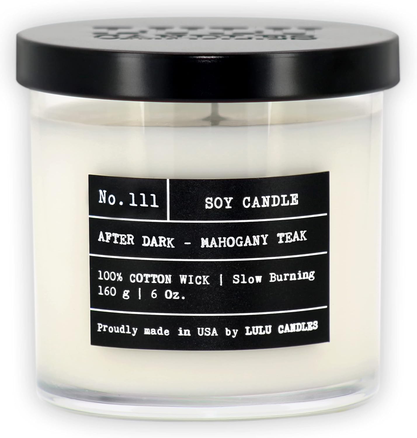 Lulu Candles | After Dark - Mahogany Teak | Luxury Scented Soy Jar Candle | Hand Poured in The USA | Highly Scented & Long Lasting- 6 Oz.