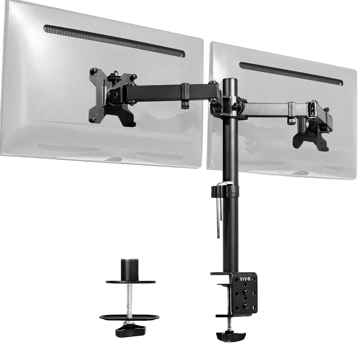 VIVO Dual Monitor Desk Mount, Holds 2 Computer Screens up to 30 inches and 22lbs Each, Heavy Duty Fully Adjustable Steel Stand with C-Clamp and Grommet, Black, STAND-V002 | Black, Articulating, Adjustable Monitor Arm, Grommet or C-Clamp Mounting, Computer Stand for 2 Monitors, Holds 22 lbs Each