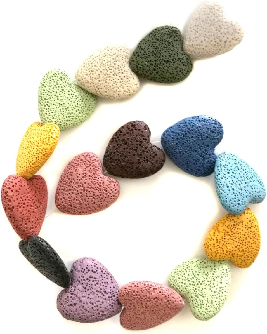Heart-Shaped Colored Lava Stone Beads Loose Beads Rock Beads Volcanic Gemstone for Earrings Bracelet Necklace Jewelry Making (Mixed Colour, Small)