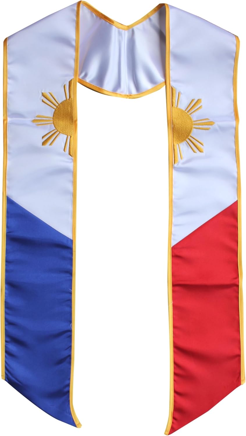 Philippines Embroidered Graduation Flag Stole Sash Scarf Filipino Heritage Grad-with correct color placement