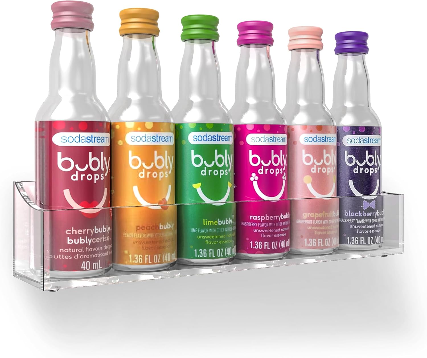 GALVANOX Acrylic Holder for SodaStream Bubly Drops - Countertop/Wall Mount Flavor Organizer (Displays 6 Bottles)