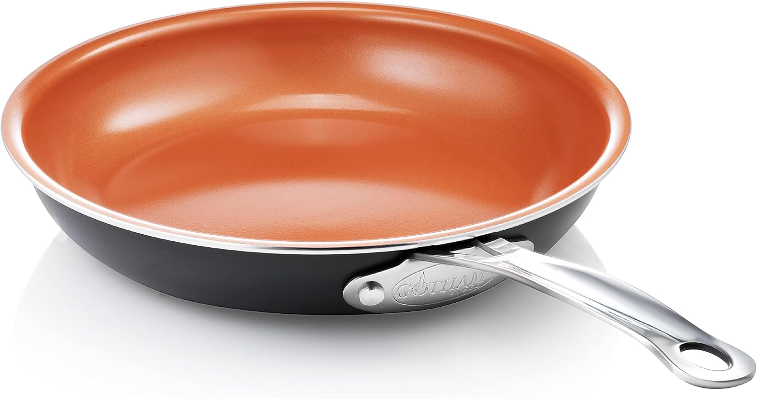 Gotham Steel 9.5 Inch Non Stick Frying Pans, Frying Pans Nonstick Skillet, Healthy and Non Toxic Ceramic Pan for Cooking, Nonstick Frying Pan, Oven Safe Skillet, Dishwasher Safe - Copper