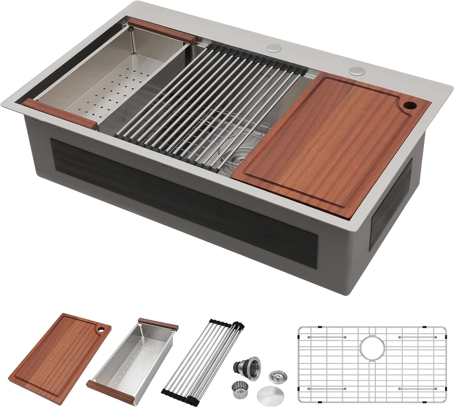 33 Kitchen Sink Drop In - Donsdey 33 Inch Kitchen Sink Ledge Workstation 16 Gauge Stainless Steel Drop In Topmount Single Bowl Over Mount Sinks Basin