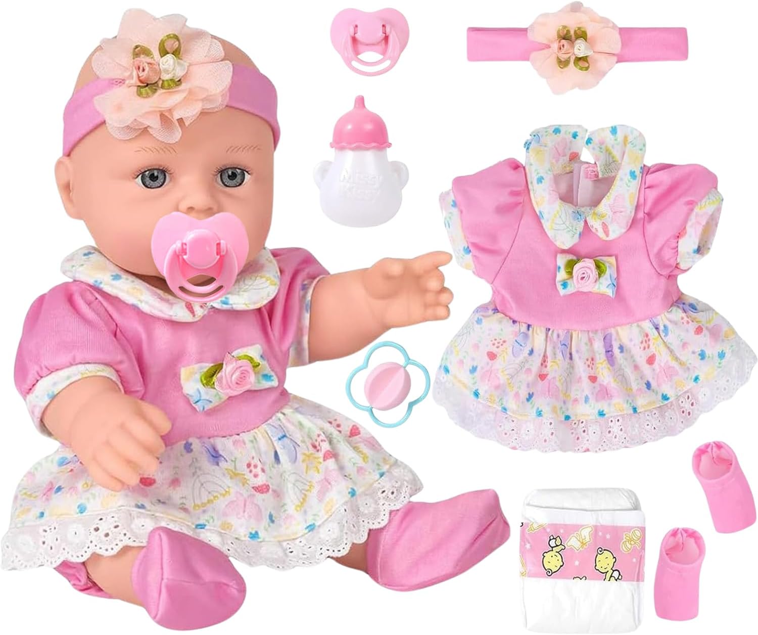 ZQDOLL Baby Dolls, 12 Inch Realistic Baby Dolls with Accessories and Clothes Playset, Eyes Open Cute Face Baby Doll with Bottle,Diapers, Pacifier, Toy Stuff for Toddlers Kids Ages 3 and Up