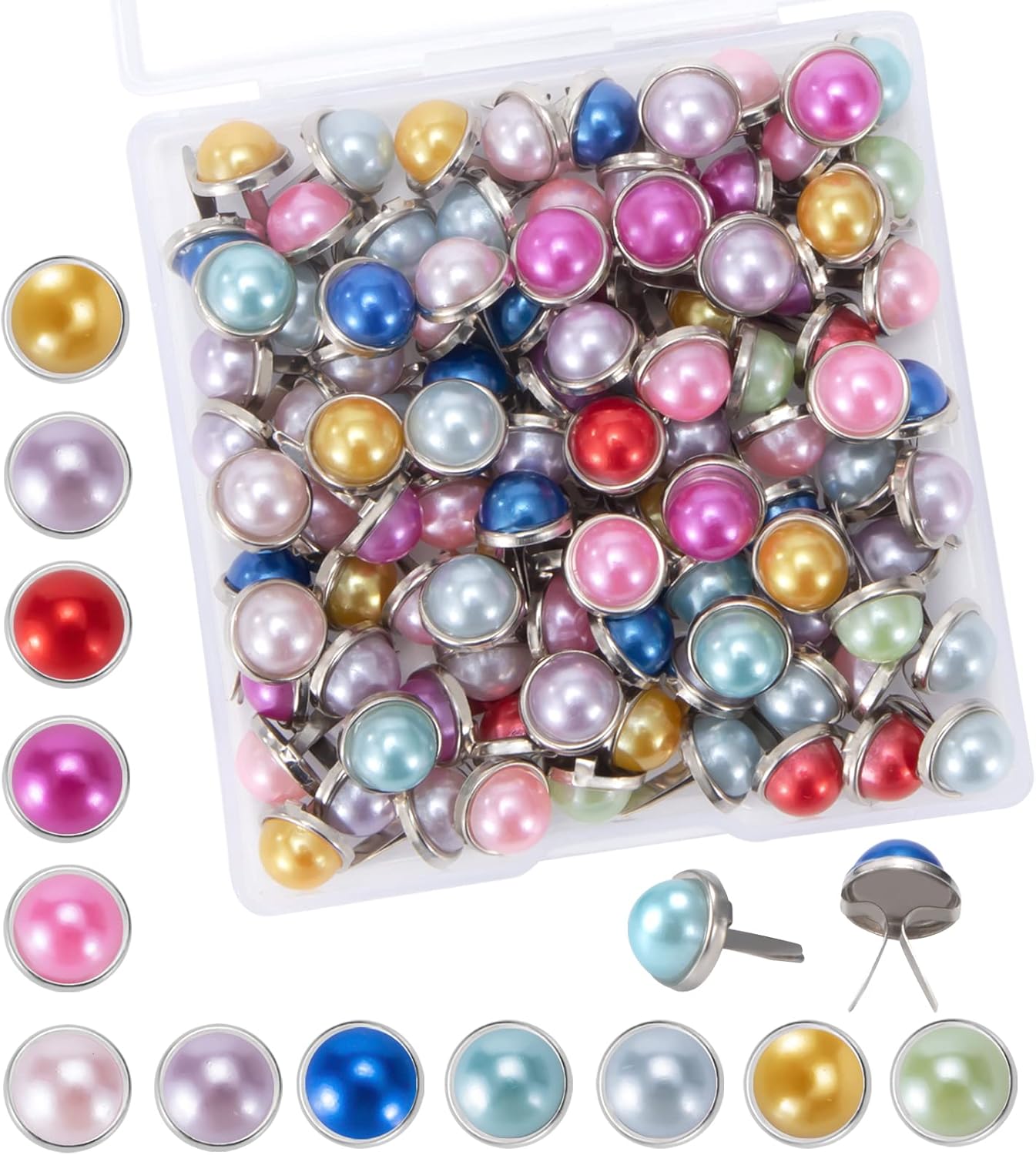 Heveer Split Pins Pearl Brads Paper Fasteners Metal Round Brads 9mm for Paper Craft Scrapbooking DIY Card Making Multicolor 100pcs