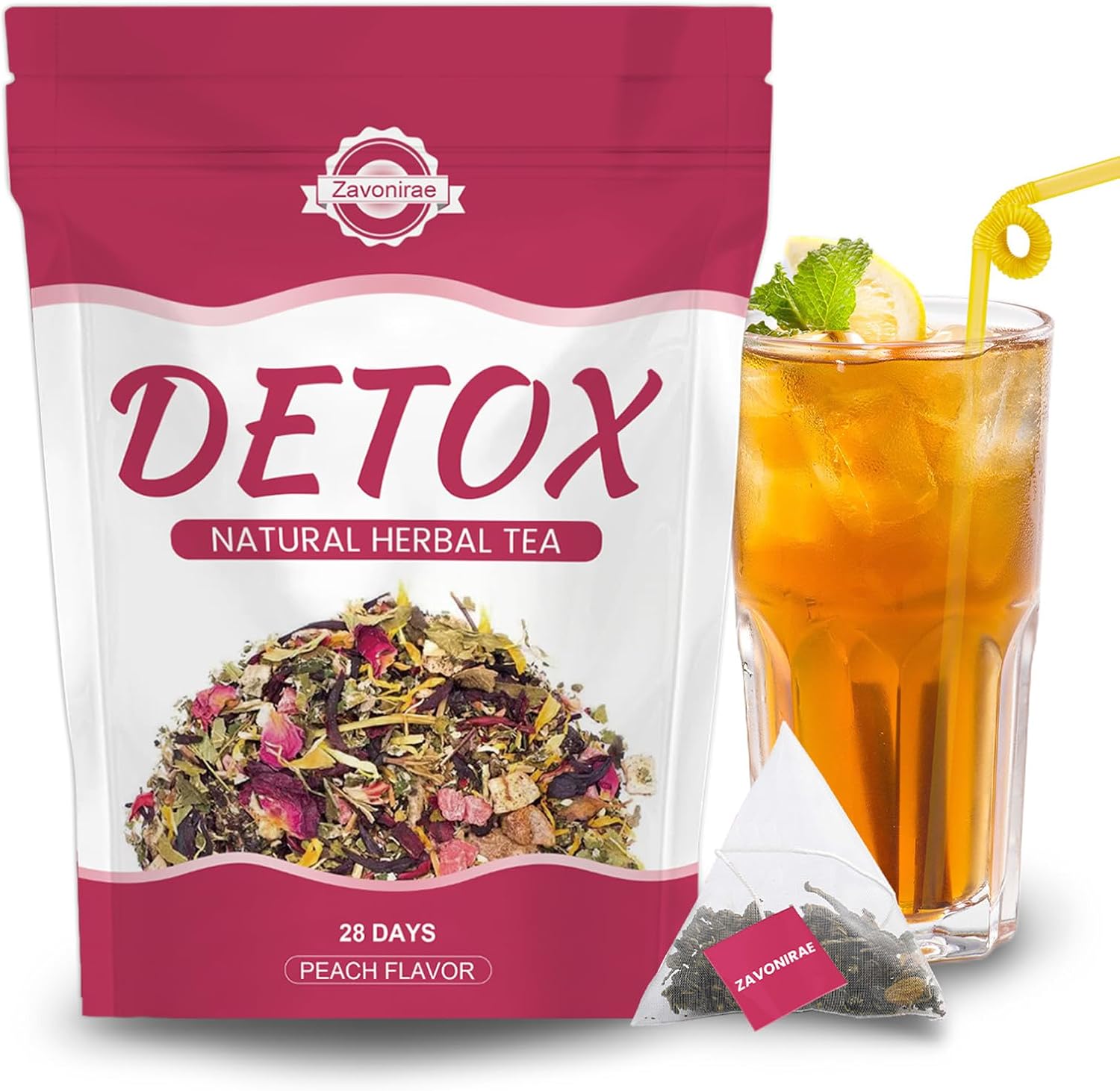 Detox Tea - 28 Days Herbal Tea | Natural Wellness Tea with Green Tea & Dandelion | Gentle Cleanse & Metabolism&Healthy Weight Support | Vegan, Caffeine-Free, Peach Flavour