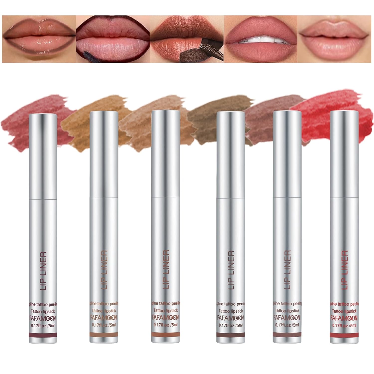 Upgrade 6 Colors Peel Off Lip Liner Set, Peel Off Lip Liner Tattoo, Long Lasting Matte Lip Stain Peel Off, Infused with Hyaluronic Acid & Vitamin E, Lip Makeup Gift for Women
