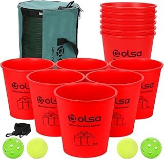 OLSA Yard Pong Outdoor Games, Giant Yard Pong Games with 12 Buckets, Balls, Strength Carrying Bag for Beach Camping Lawn Backyard, Indoor Outdoor Games for Adults and Family