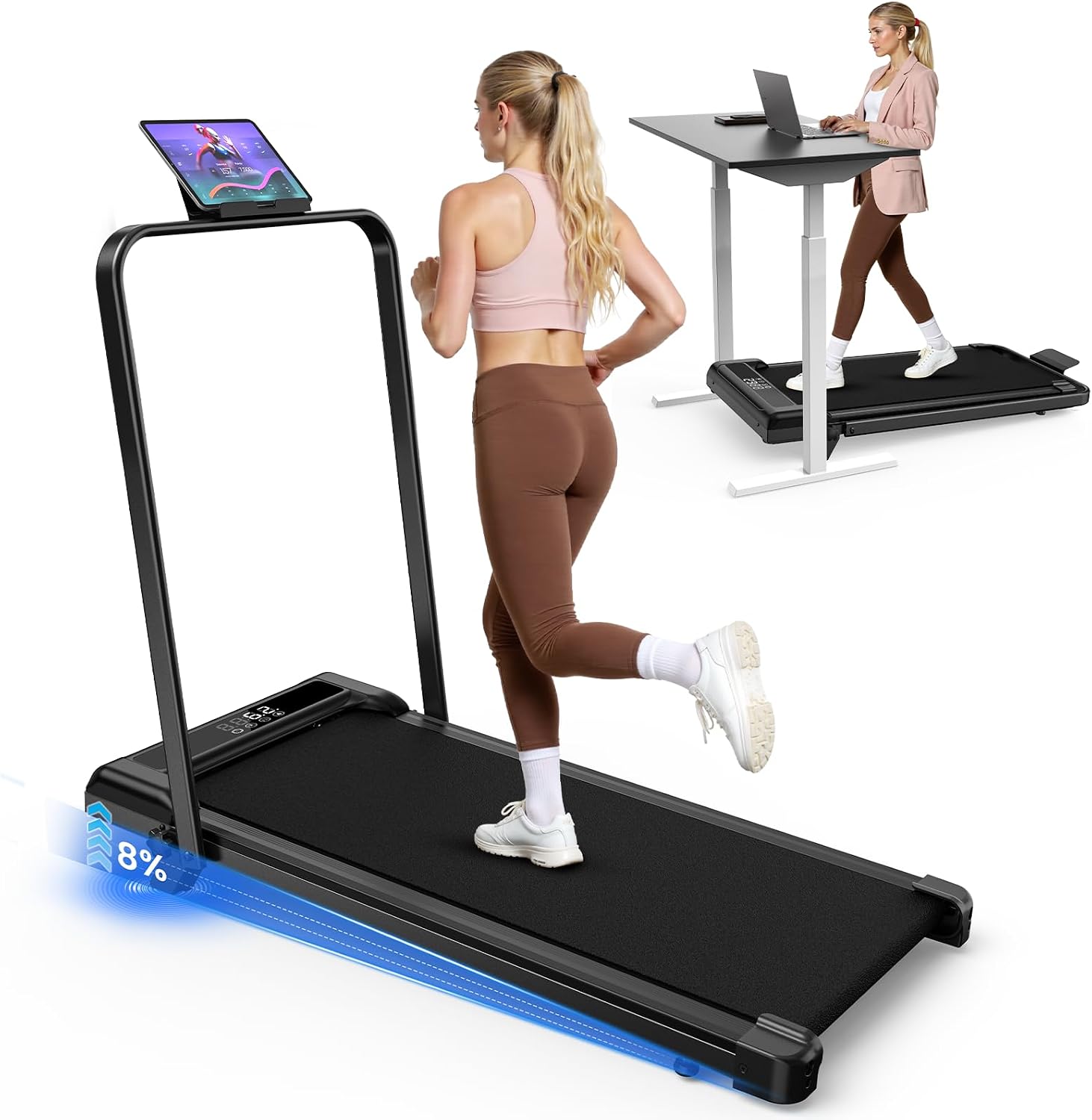 Treadmill Walking Pad with 8% Incline, 3.0HP Foldable Treadmills for Home