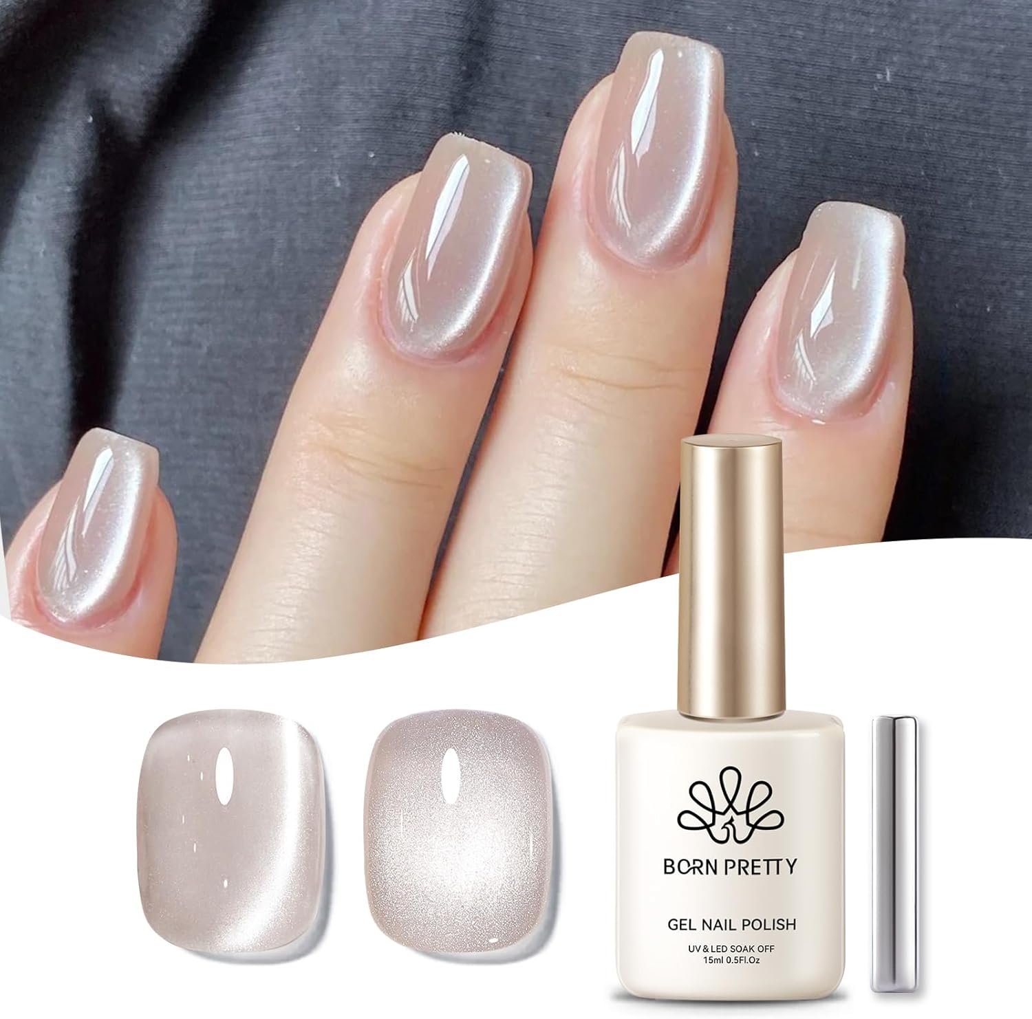 BORN PRETTY Magnetic Gel Nail Polish 15ml Moonlight White Effect Cat's Eye Nail Polish Jelly Soak Off U V Gel for Home DIY Manicure Nail Salon for Women